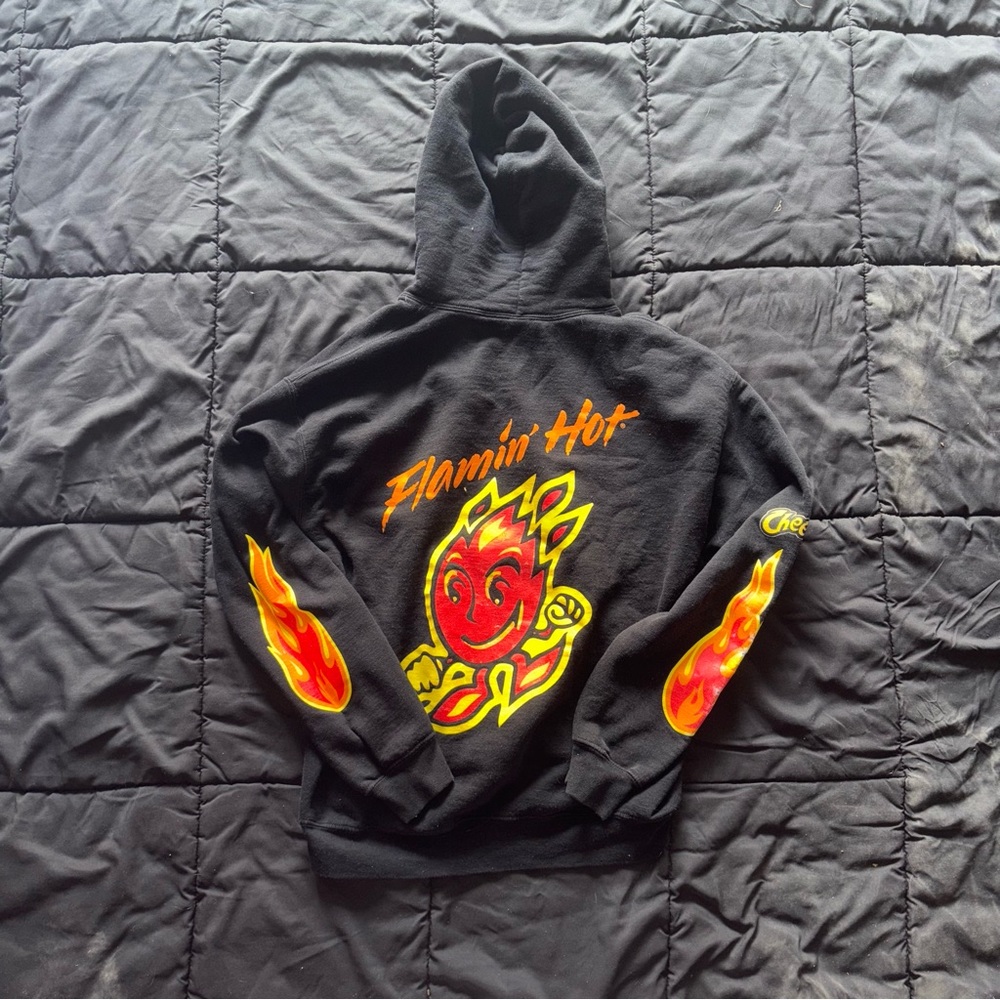 Hot Topic Black Hoodie with Red and Yellow Flame Design
